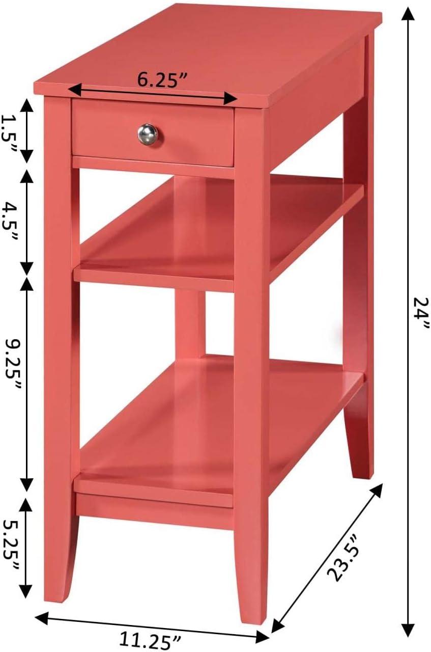 Convenience Concepts American Heritage 1 Drawer Chairside End Table with Shelves, Coral