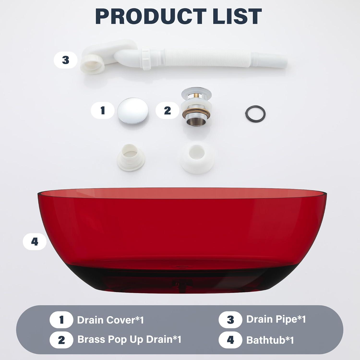 67'' x 30'' Runway Semi Transparent Resin Freestanding Soaking Bathtub