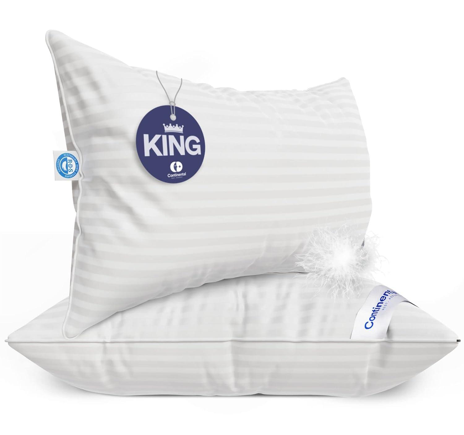 Continental Bedding Hungarian Goose Down Pillows Set King Size 100% Down Pillow, 2 Pack