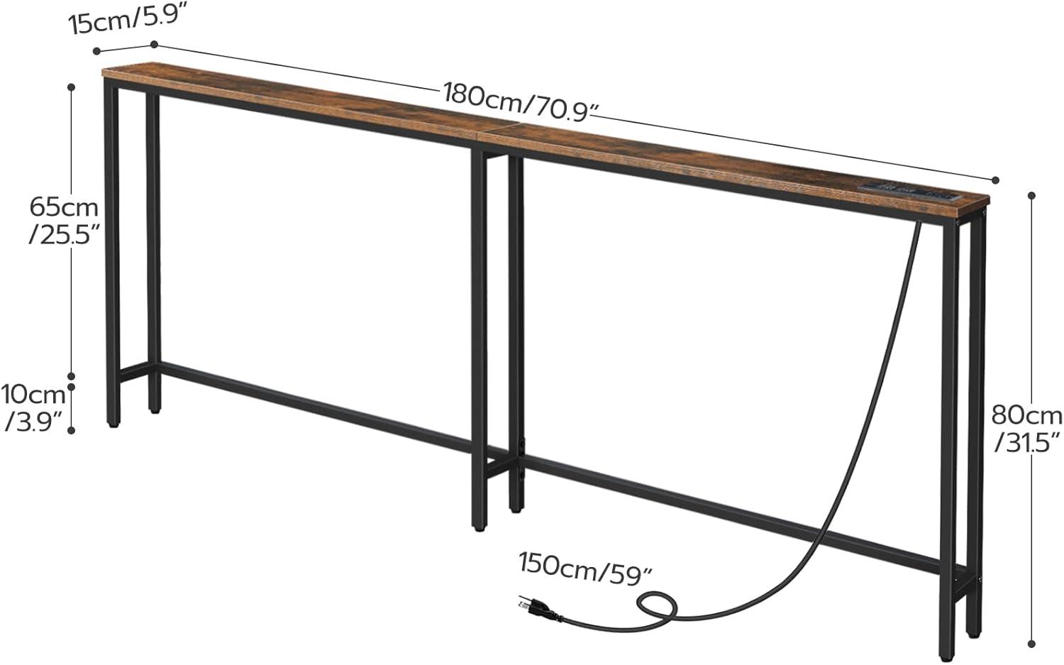 HOOBRO 70.9" Skinny Console Table with Charging Station Slim Sofa Table Hallway Foyer Rustic Brown BF185UXG01