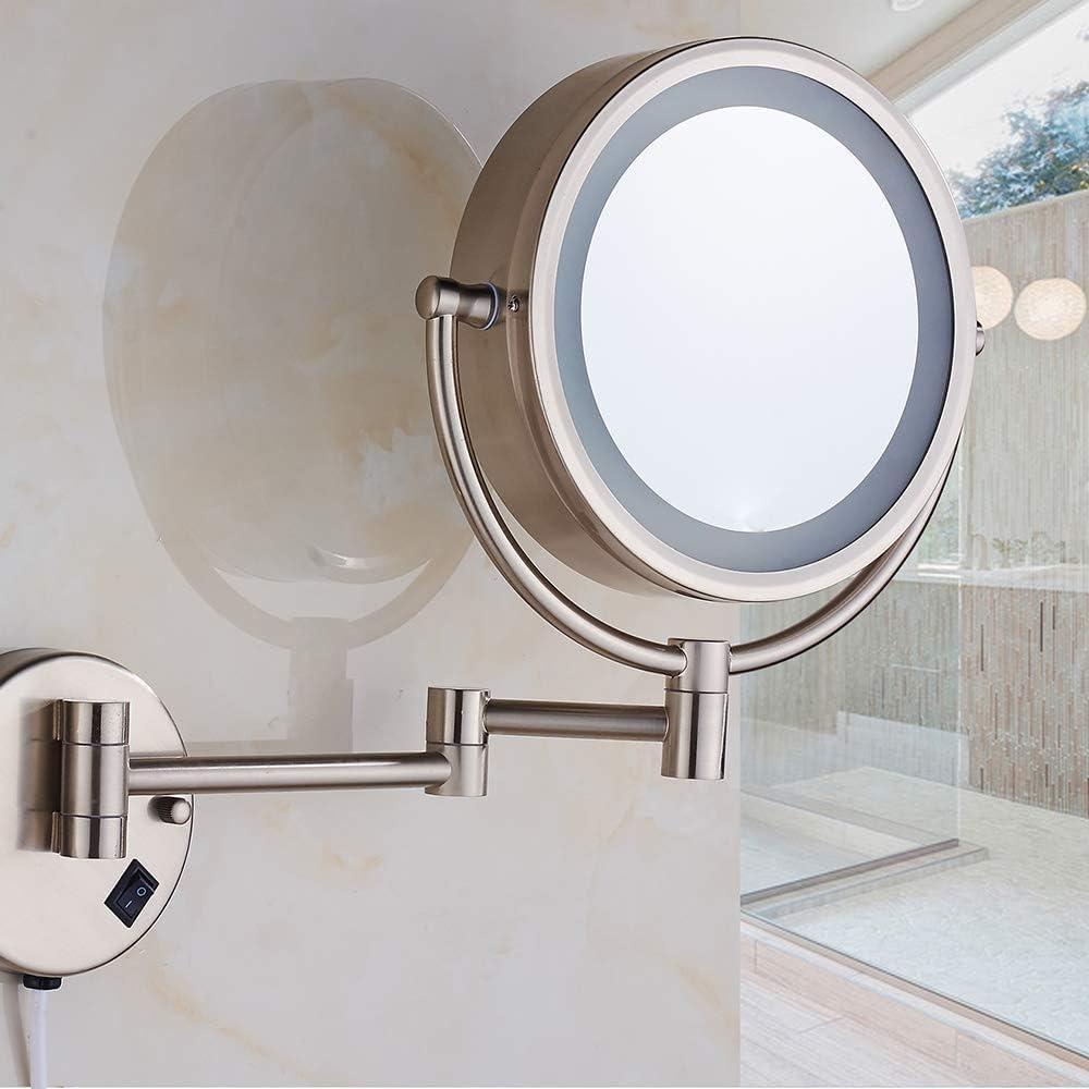 8.5 Inch Wall Makeup Mirror with 3 Tones LED Lights,Double Sided Vanity Mirror for Bathroom 10X Magnification,Plug Powered (Black/10X)