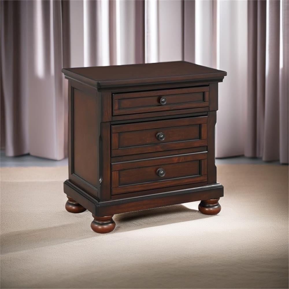 Pemberly Row 3-Drawers Traditional Wood Nightstand in Brown Cherry