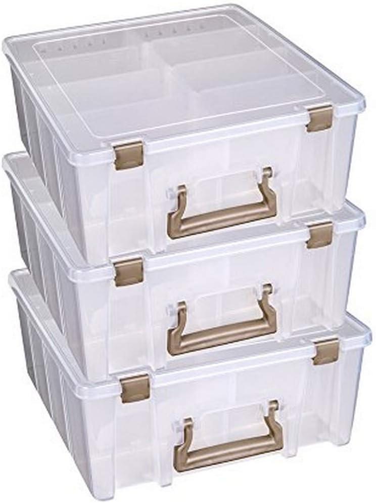 Clear and Gold Stackable Plastic Craft Storage Boxes, 3-Pack