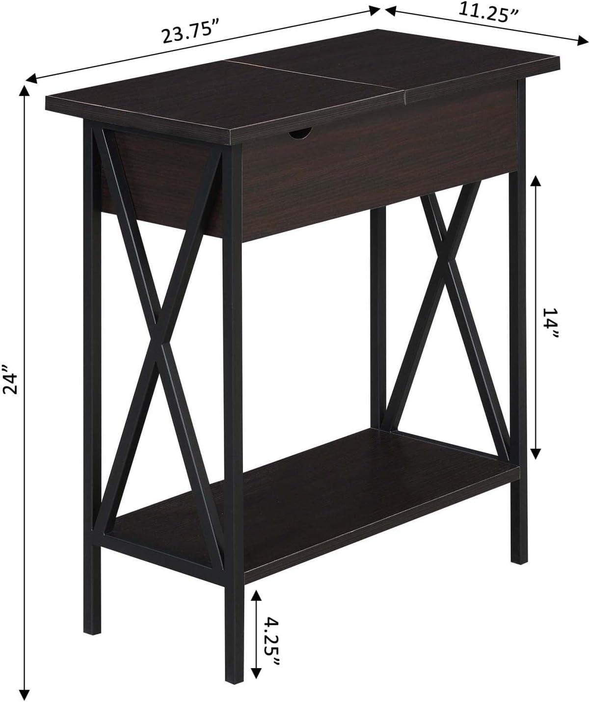 Convenience Concepts Tucson Flip Top End Table with Charging Station and Shelf, Espresso/Black