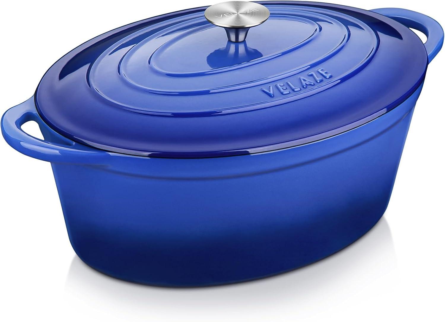 Enameled Oval Dutch Oven Pot With Lid, Cast Iron Dutch Oven With Dual Handles For Bread Baking, Cooking, Frying, Non-Stick Enamel Coated Cookware