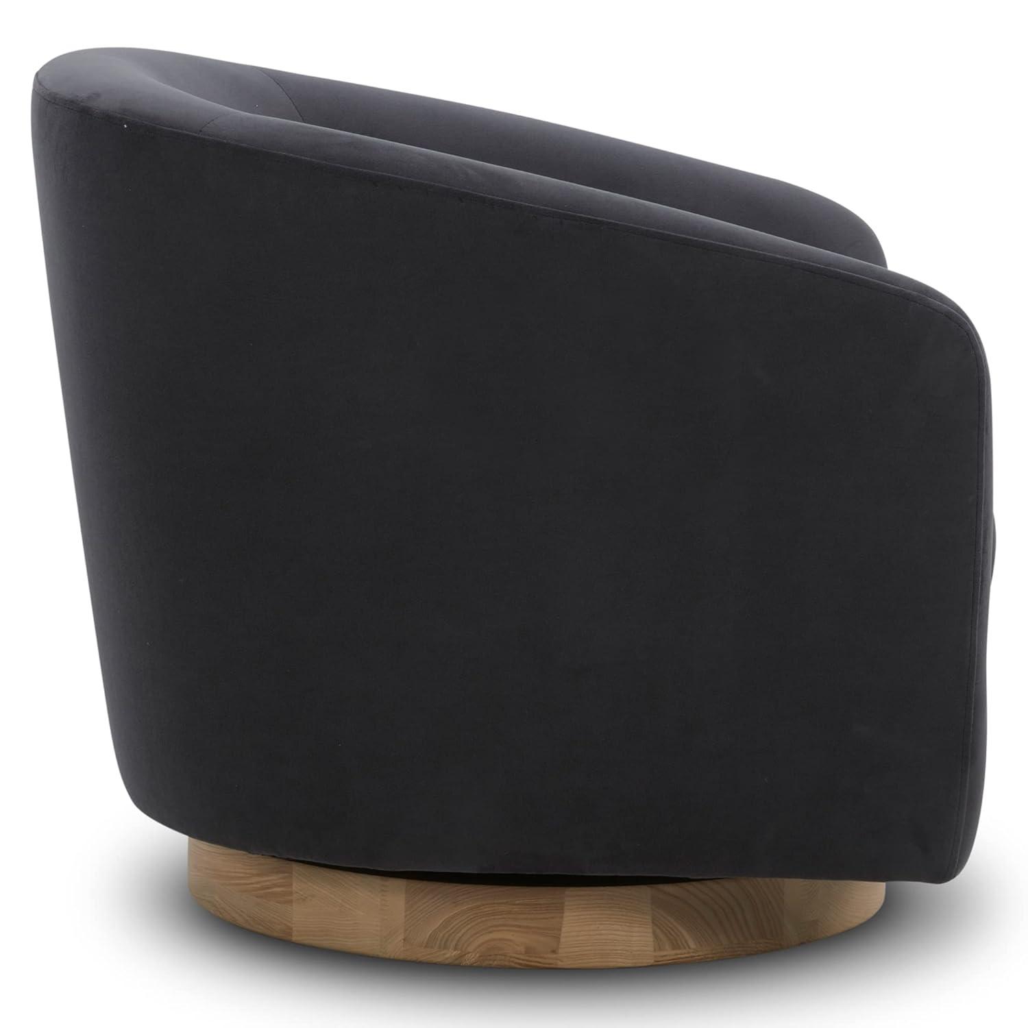 Nereus Gray Velvet Swivel Accent Chair with Arms and Wood Base