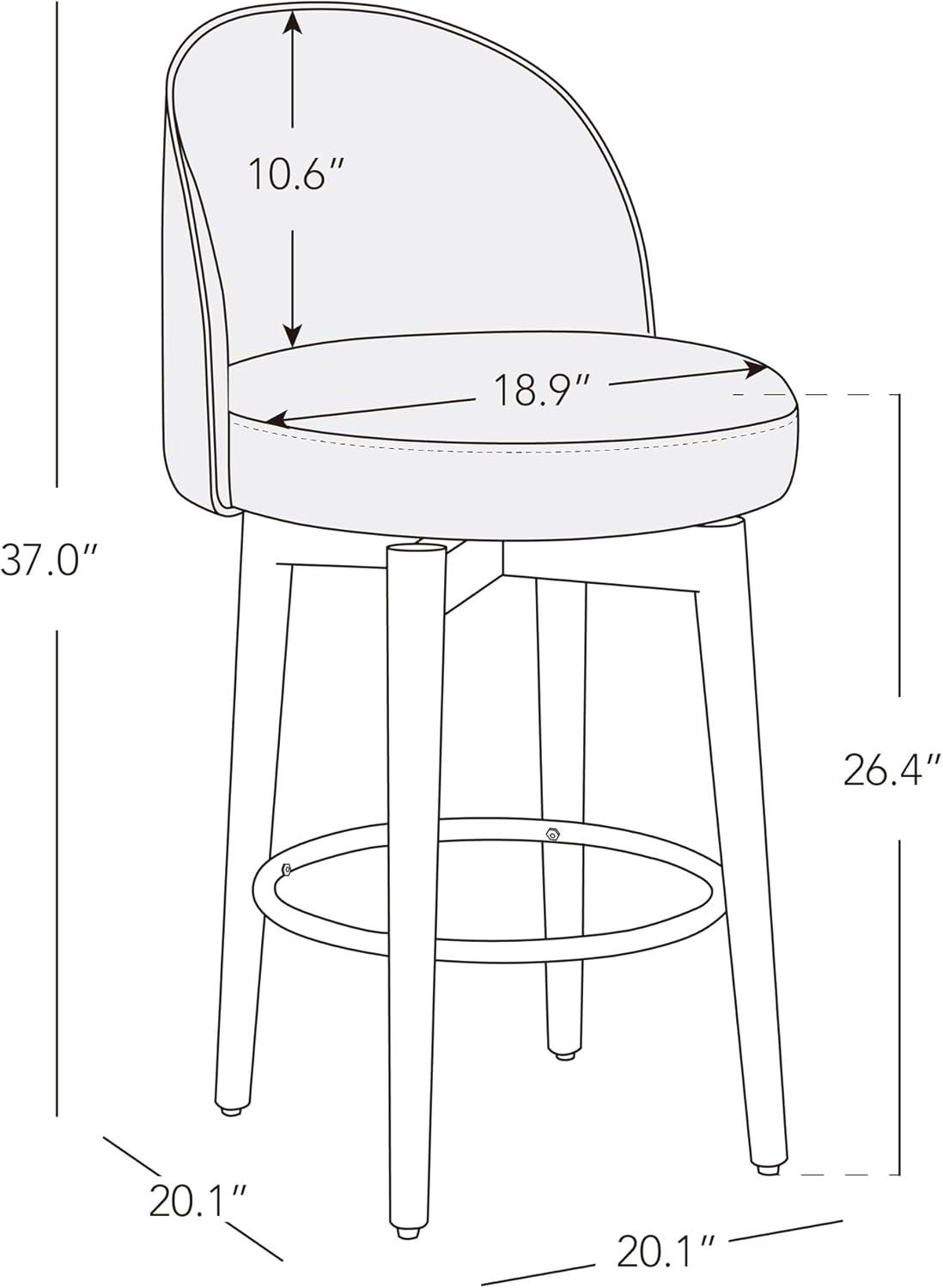 CHITA Counter Height Bar Stools Set of 2,Swivel Barstools for Kitchen Island,26.4" H Seat Height,Faux Leather,Retro Grey