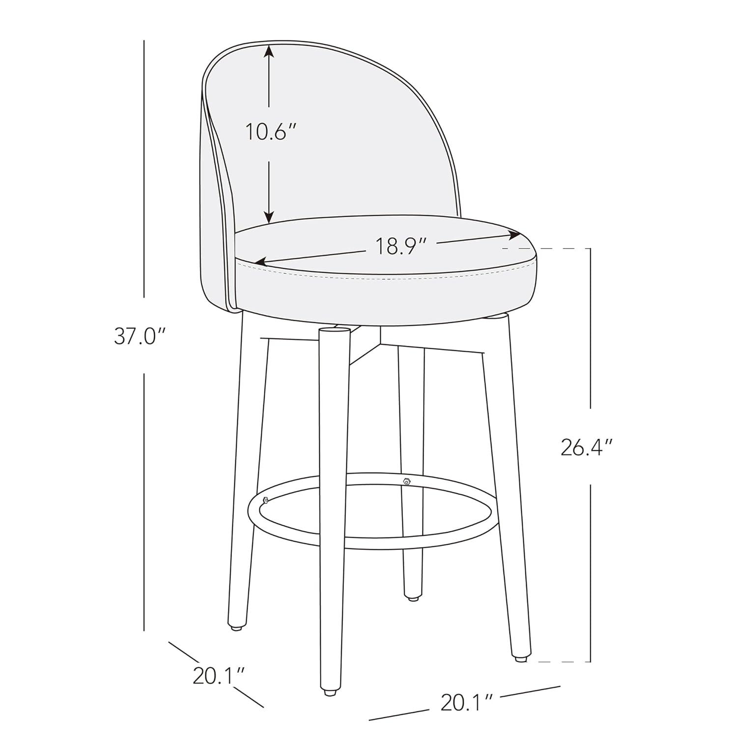 CHITA Counter Height Bar Stools Set of 2,Swivel Barstools for Kitchen Island,26.4" H Seat Height,Faux Leather,Retro Grey