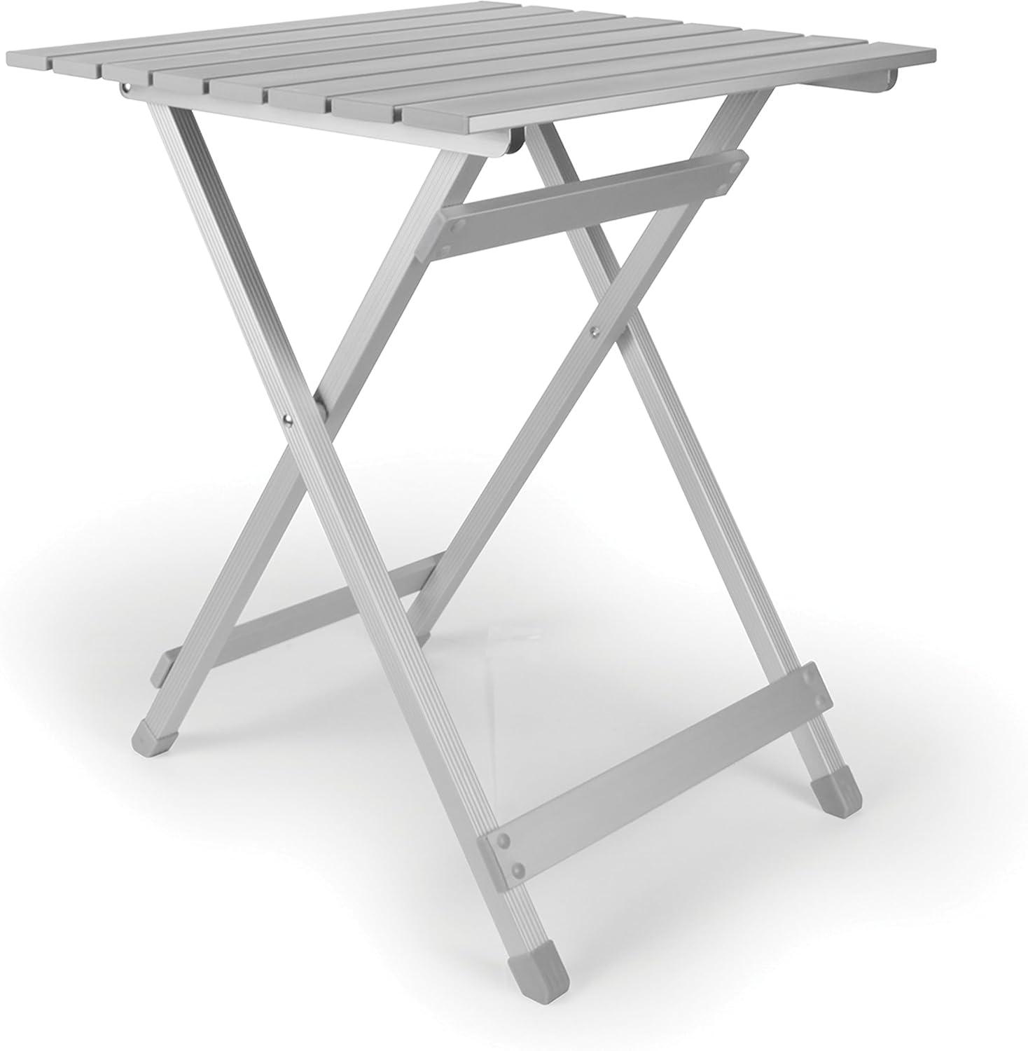 Camco 19.5 by 20 by 24.25 Inch Large Durable Aluminum Fold Away Multi Use Outdoor Side Table for RVs, Campsites, Picnics, and Patios, Silver