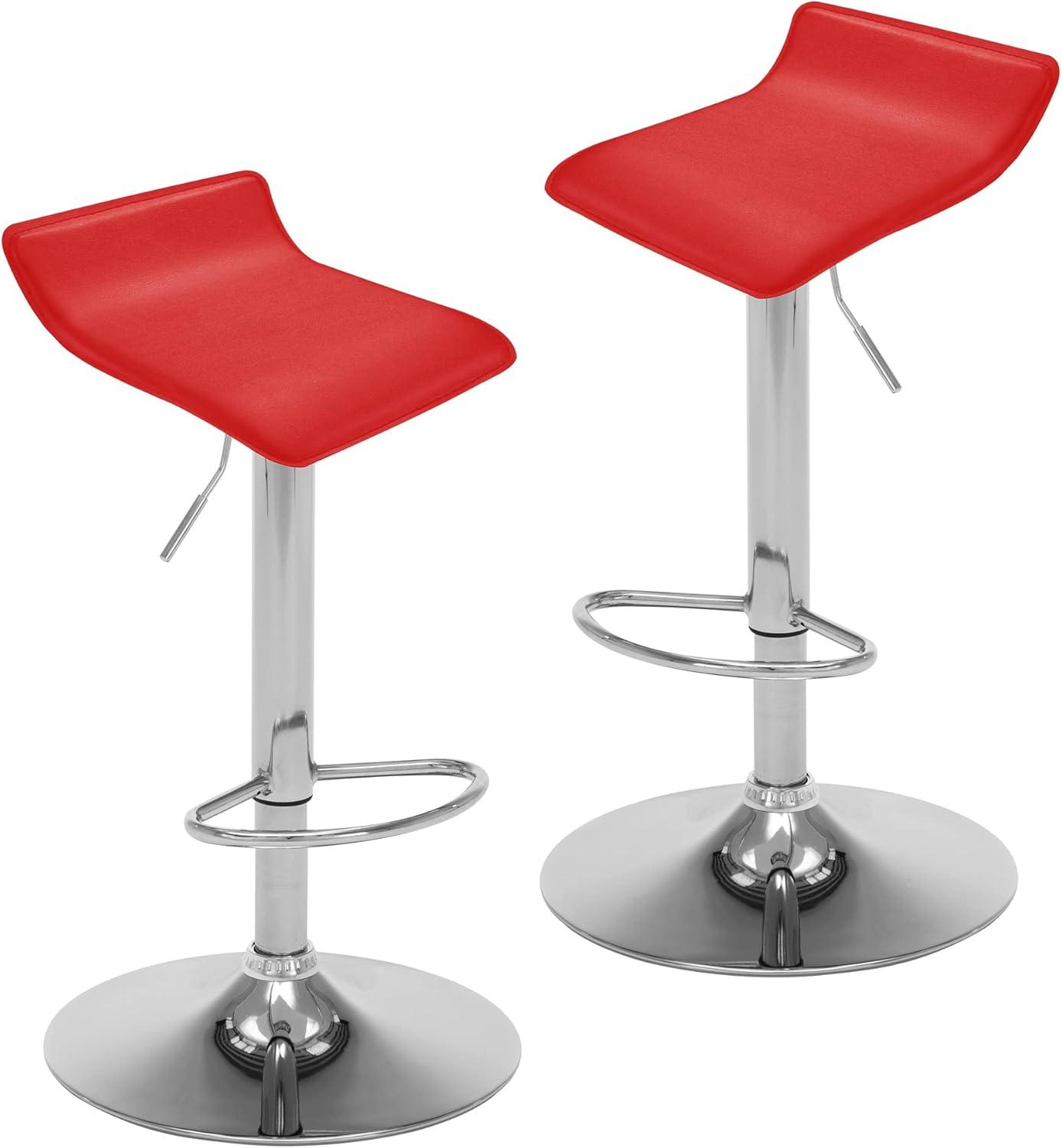 Bar Stools Set of 2 Modern Square PU Leather Adjustable BarStools Counter Height Stools with Backless 360° Swivel Stool Red