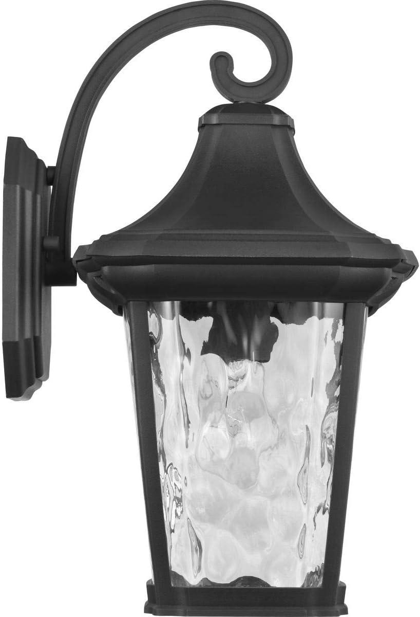 Progress Lighting Marquette 1-Light Outdoor Wall Lantern in Black with Water Glass Shade