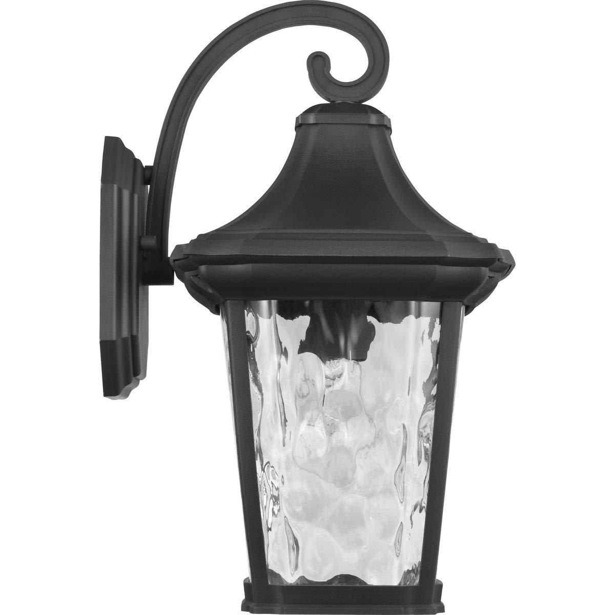 Progress Lighting Marquette 1-Light Outdoor Wall Lantern in Black with Water Glass Shade