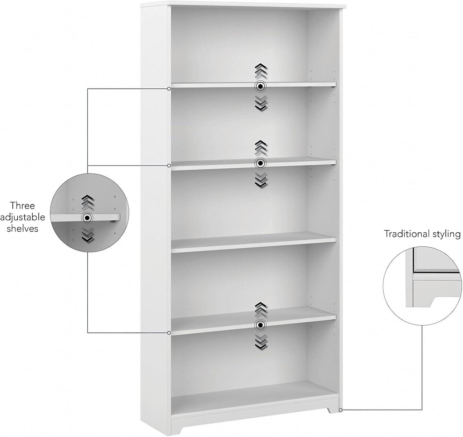 Bush Furniture Cabot 5-Shelf 66.3H Bookcase White WC31966