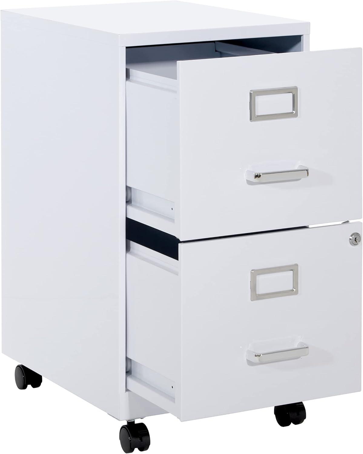 2 Drawer Mobile Locking Metal File Cabinet in White