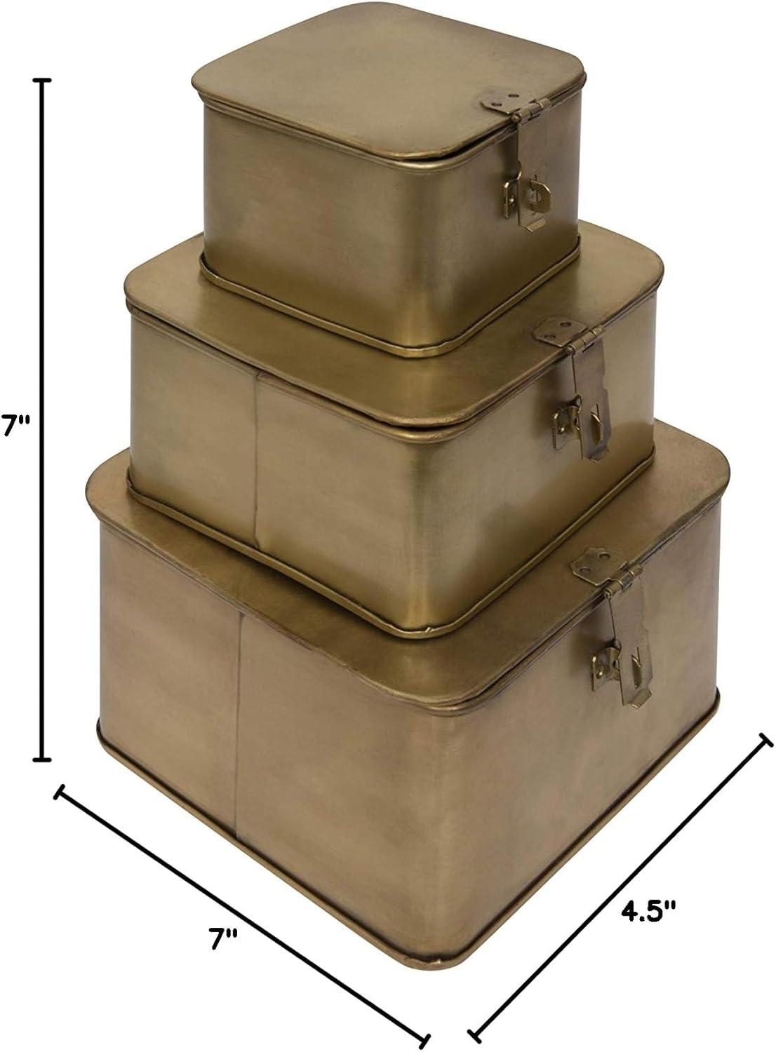 Gold Stackable Metal Cube Lidded Storage Boxes Set