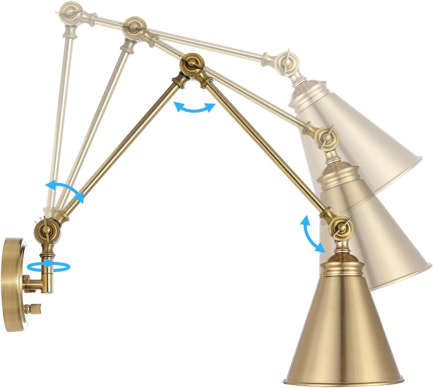 Gold Swing Arm Wall Lamp Set Of 2, Modern Adjustable Wall Mounted Sconce