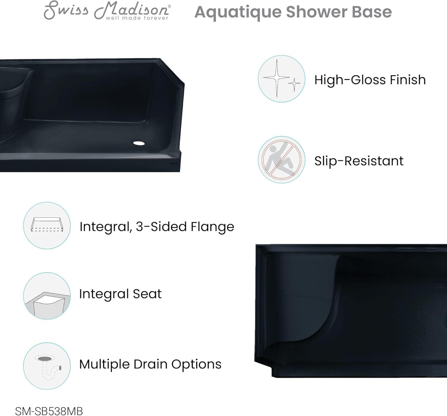 Aquatique 60" x 32" Shower Base in Matte Black