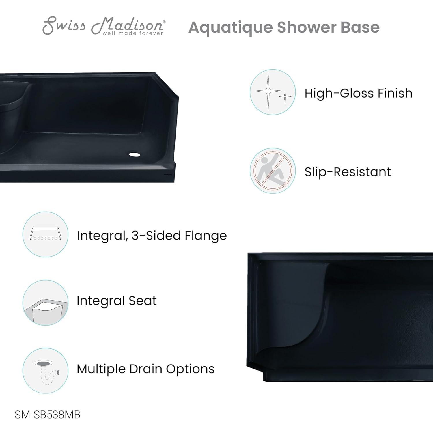 Aquatique 60" x 32" Shower Base in Matte Black