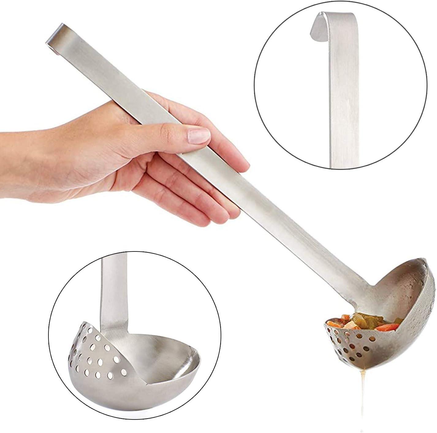 HIC Kitchen Straining Ladle with Spout, 18/8 Stainless Steel, 3-Ounce Capacity