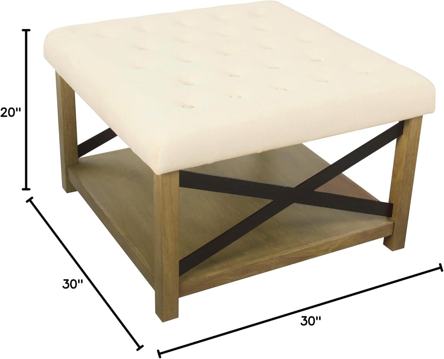 Cream Tufted Cocktail Ottoman with Wooden Storage