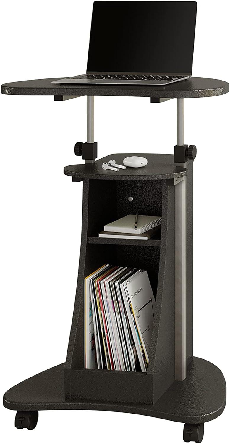 Graphite Adjustable Height Rolling Laptop Cart with Storage