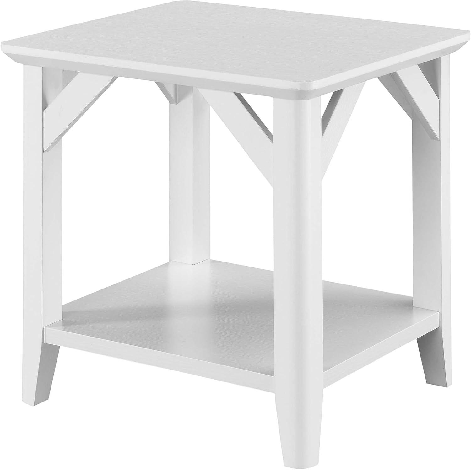 White Woodgrain Rustic End Table with Shelf, 22"