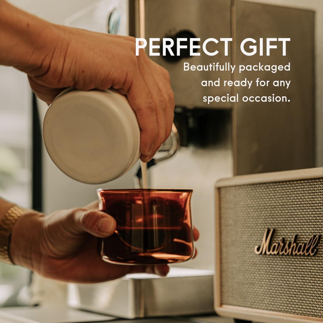 FLUR Latte Glass (Set of 2): For Lattes and Milk Drinks - Makes Latte Art Easier - Double-Walled Borosilicate Glass - Handmade - 7oz (Teal)