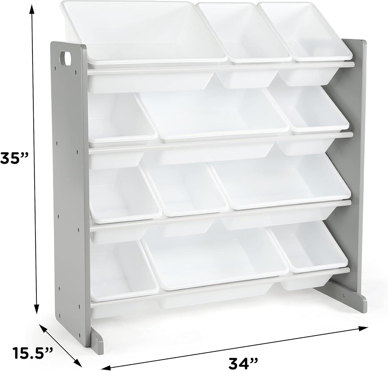 Humble Crew Inspire Toy Storage Organizer with 12 Plastic Storage Bins, Grey/White