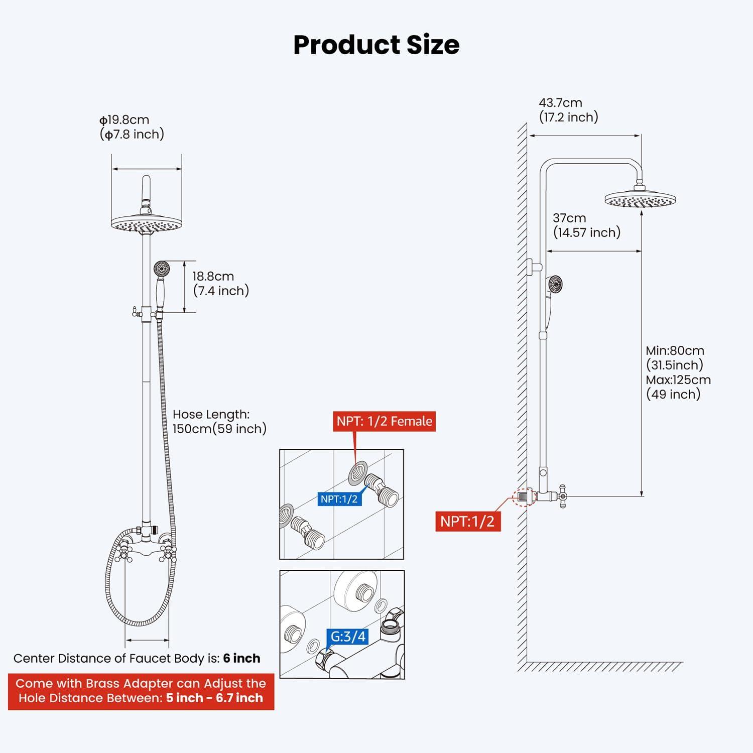 Oil Rubbed Bronze Wall-Mounted Rain Shower System with Handheld