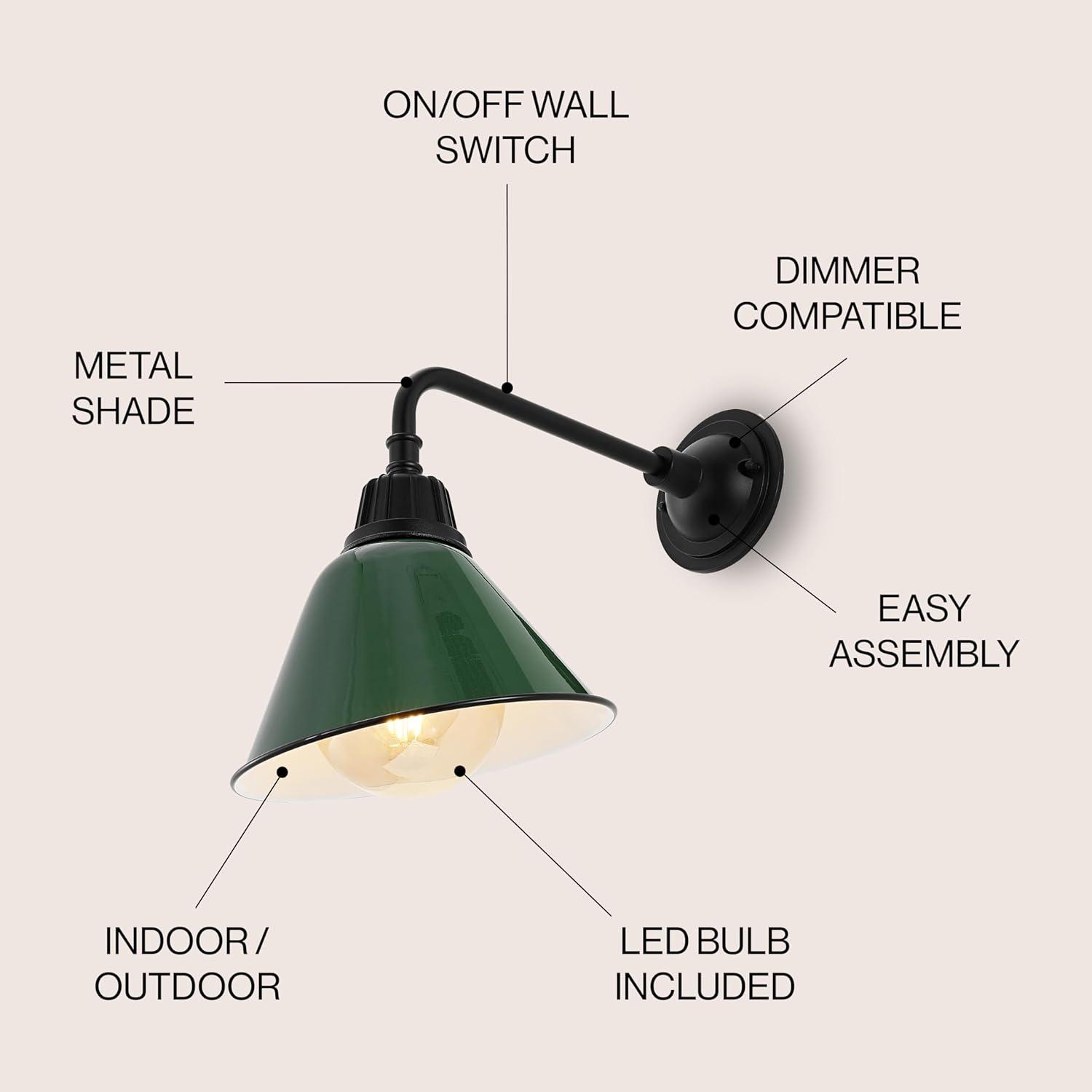 Croydon 9.63" 1-Light Farmhouse Industrial Indoor/Outdoor Iron LED Gooseneck Arm Outdoor Sconce, Green