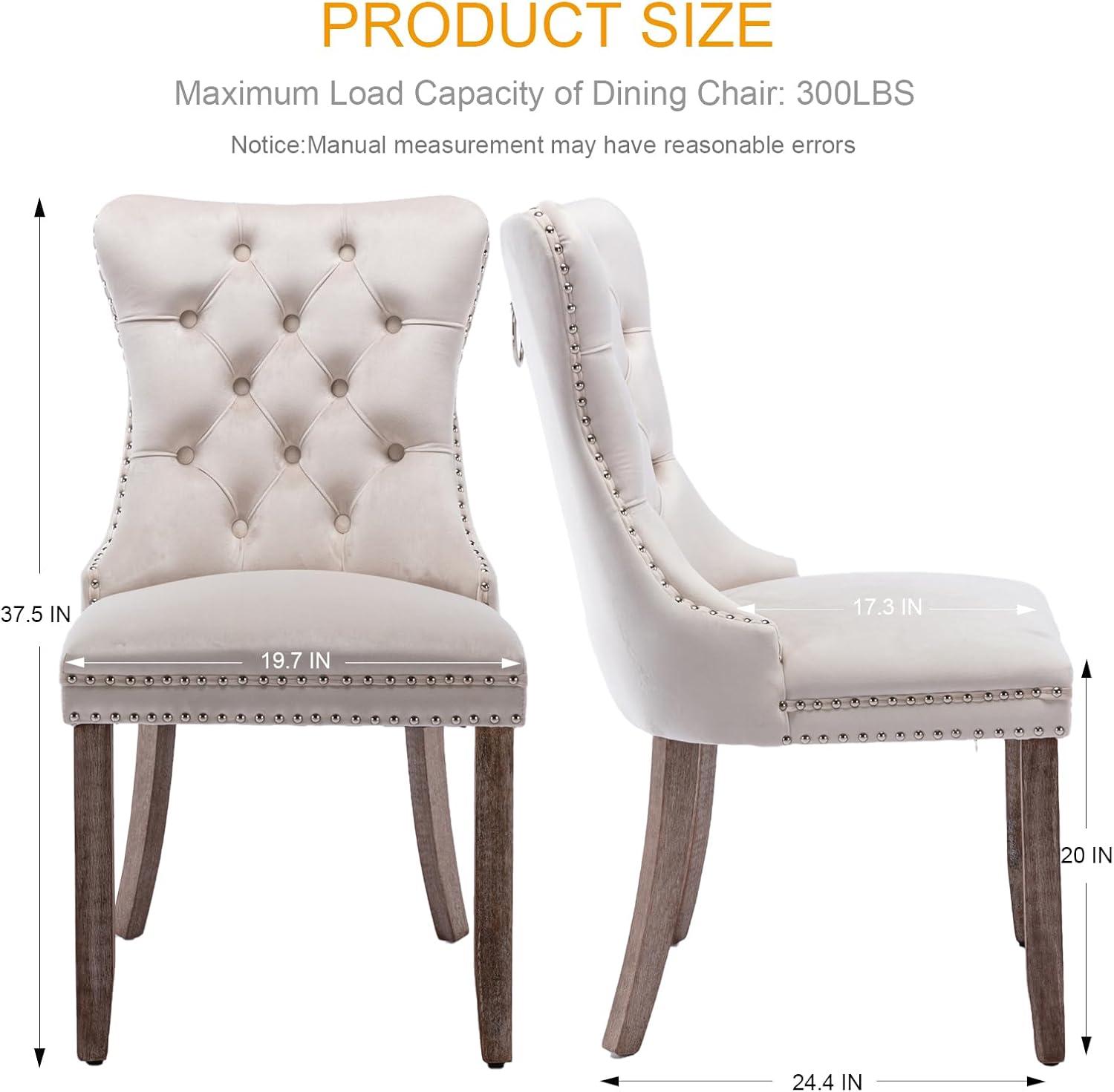 Beige Velvet Dining Chairs Set of 4, Upholstered Dining Room Chairs with Back Ring Pull Trim and Solid Wood Legs, Tufted Wingback Kitchen Chairs for Dining Room,Living Room,Kitchen(Beige)