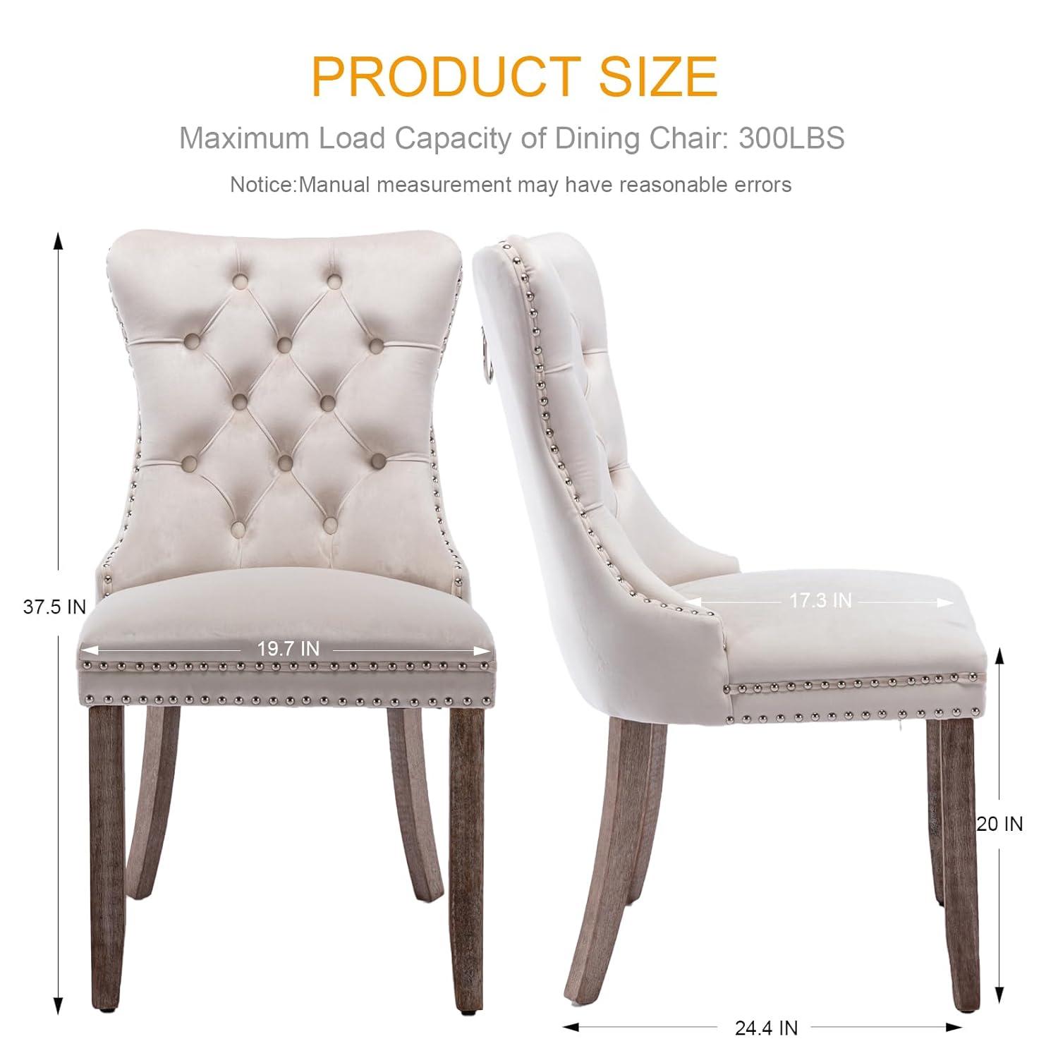 Beige Velvet Dining Chairs Set of 4, Upholstered Dining Room Chairs with Back Ring Pull Trim and Solid Wood Legs, Tufted Wingback Kitchen Chairs for Dining Room,Living Room,Kitchen(Beige)