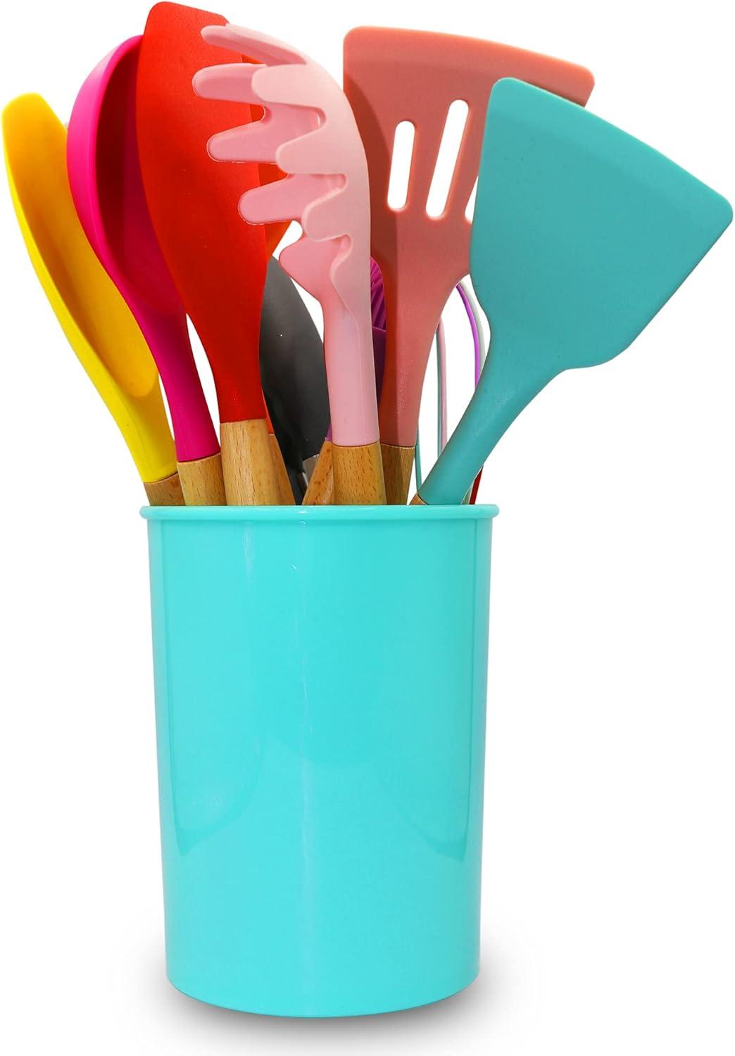 Cheer Collection 12 Piece Non-Stick Silicone Spatula Set with Wooden Handles