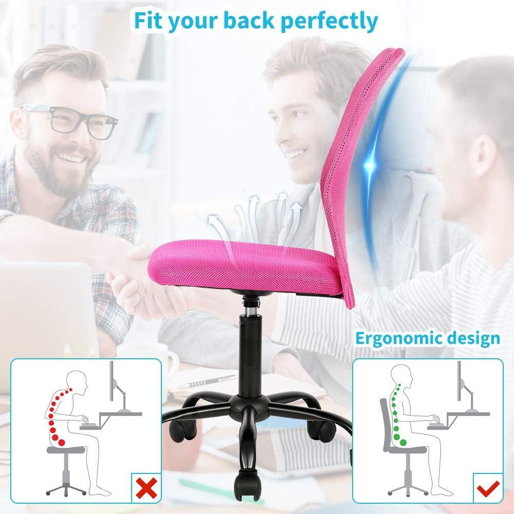BestMassage Mesh Office Chair Computer Chair with Lumbar Support & Thickly Padded Seat Rolling Swivel Back Support Chair for Home Office, Pink