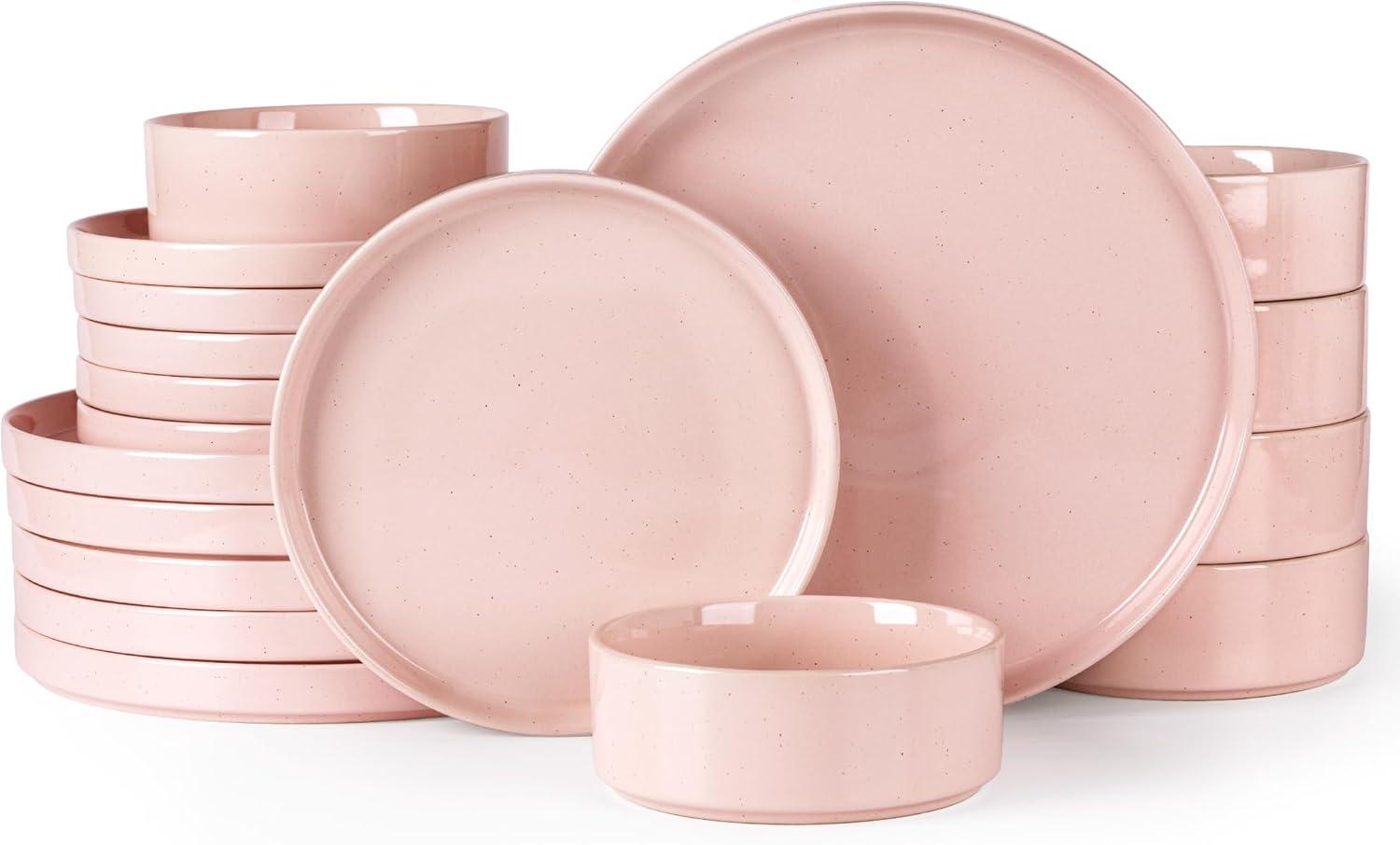 Hokku Designs 6-Person Dinnerware Set, 18-Piece Speckled Plate and Bowl Set