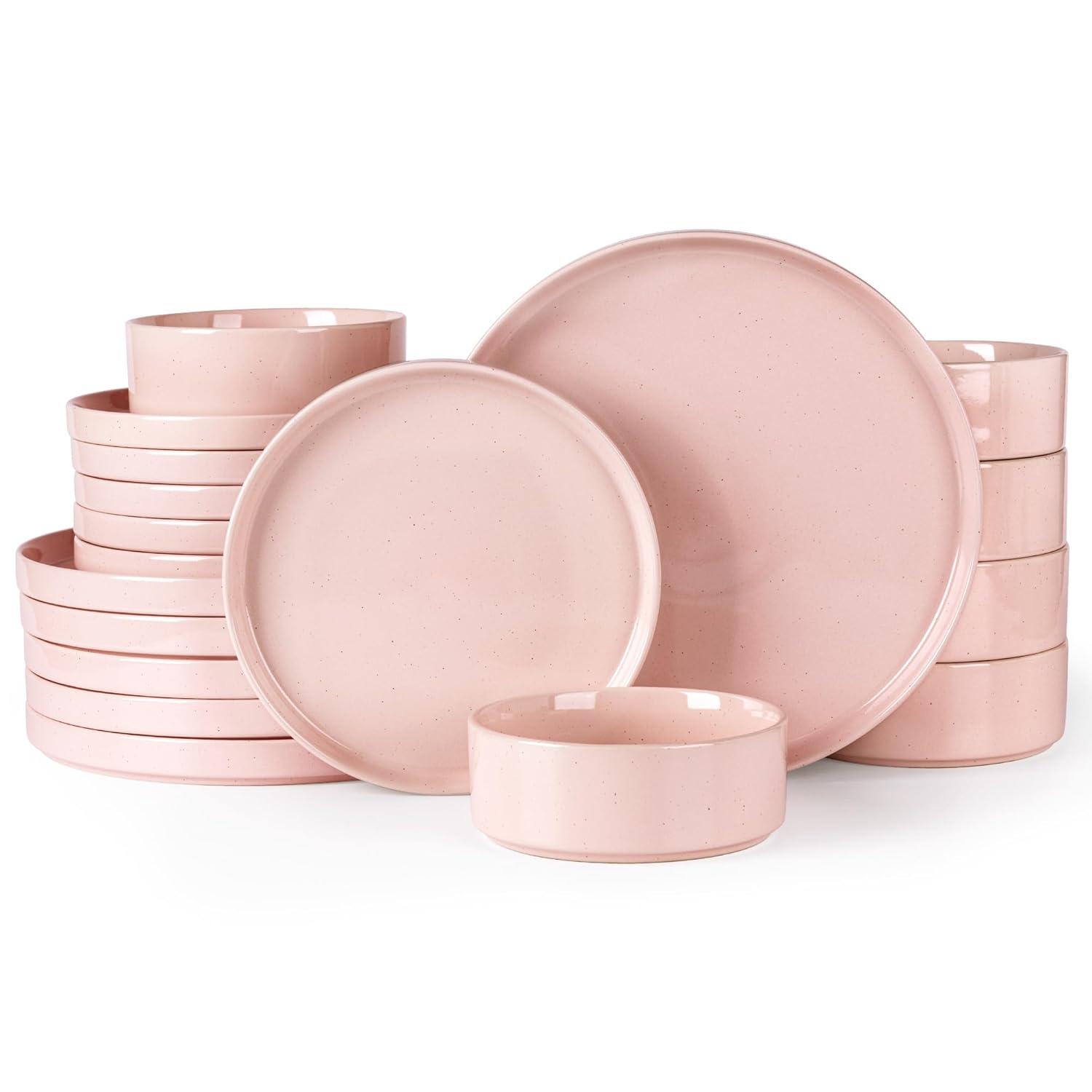 Hokku Designs 6-Person Dinnerware Set, 18-Piece Speckled Plate and Bowl Set