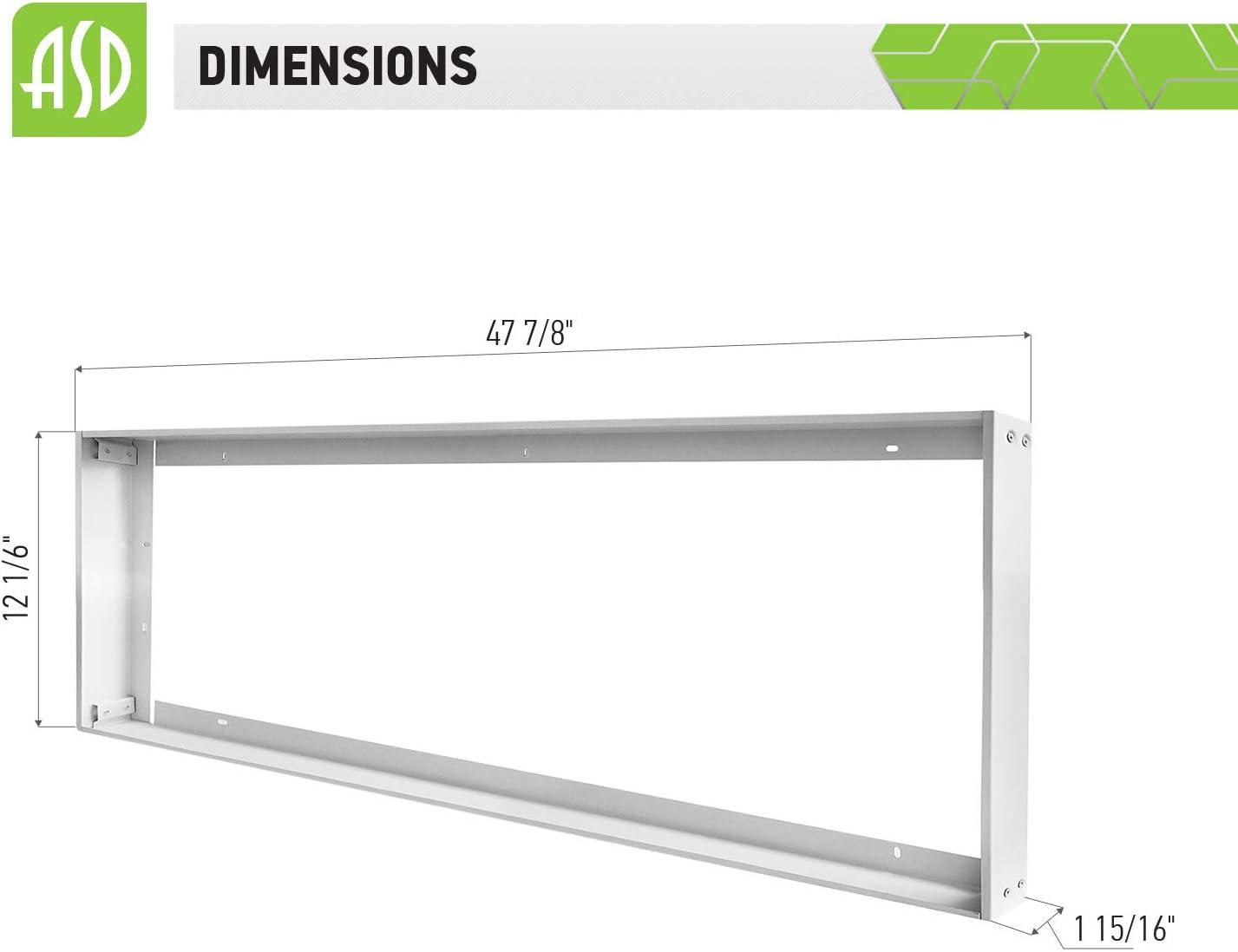 ASD 1x4 Surface Mount Frame for LED Flat Panel Light - Aluminum Surface Mounting Bracket Kit for Drop Ceiling - Low Profile Back-Lit Panels Mount Kit, White