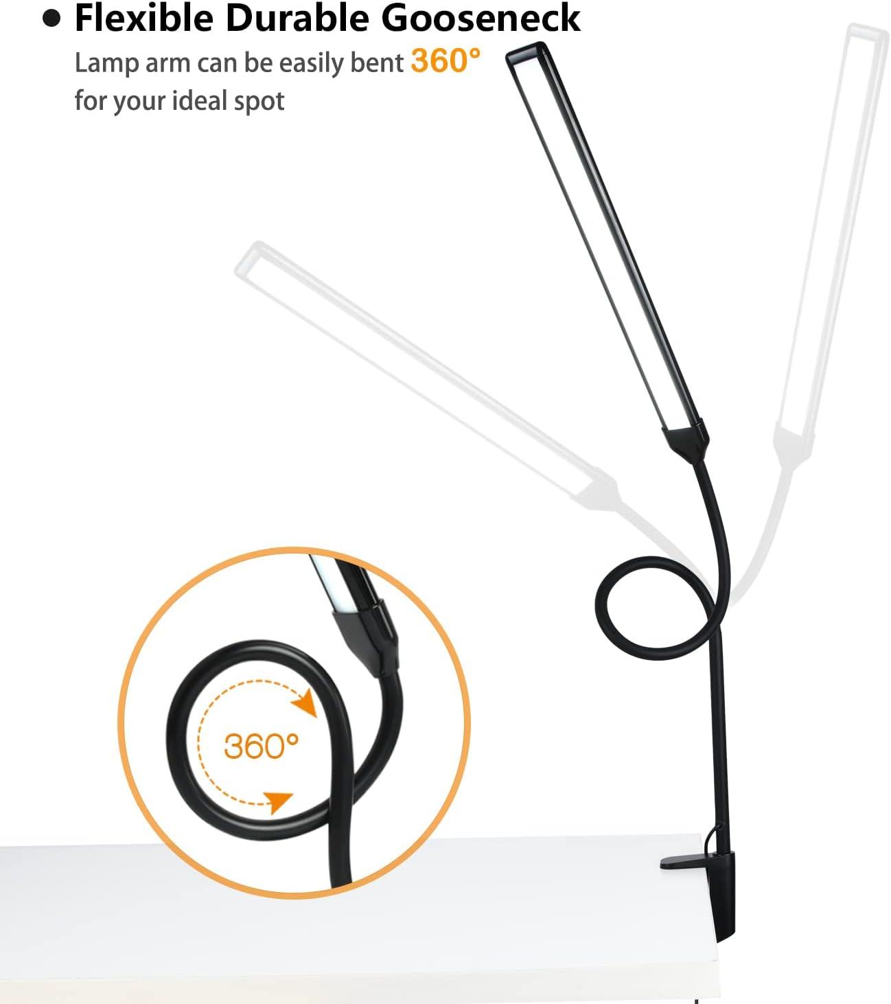 Black Adjustable LED Clip-on Desk Lamp with USB Cord