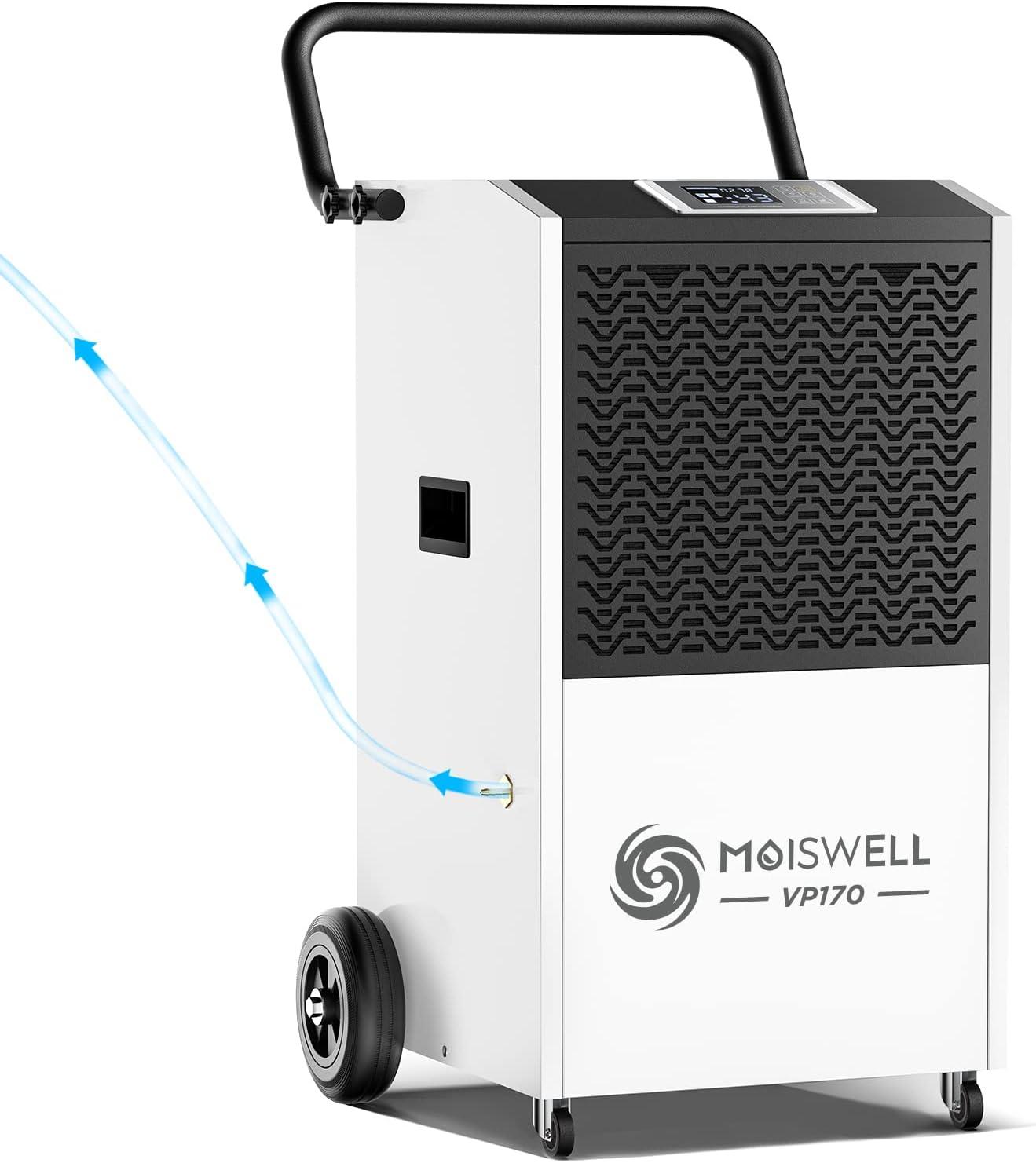 Moiswell 170 Pints White and Black Commercial Dehumidifier with Pump