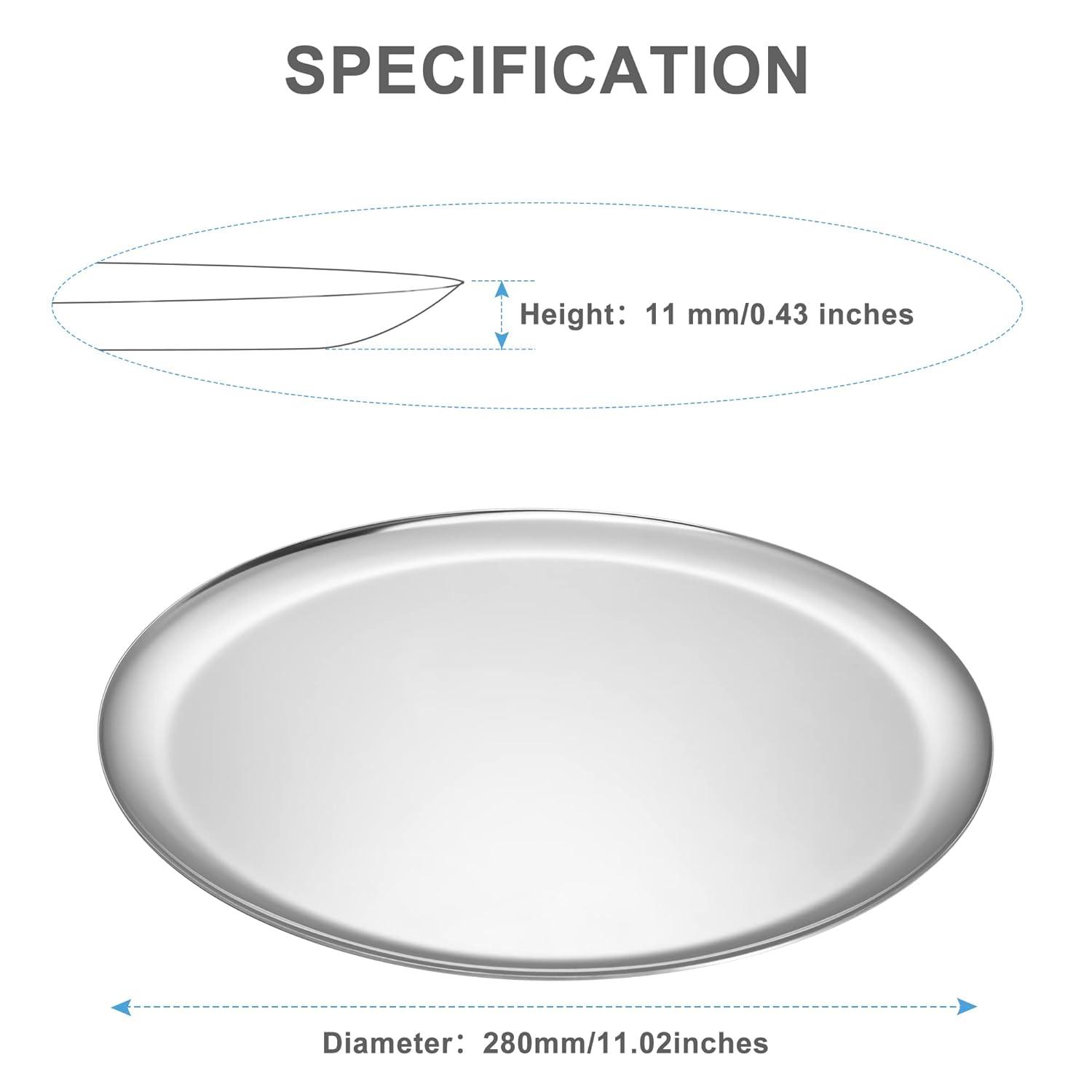 Large Mirror-Polished Stainless Steel Round Tray – Multi-Purpose Decorative Storage for Jewelry, Cosmetics & Essentials – 11.02" Silver Organizer for Bathroom,Bedroom,Coffee Table & Living Room