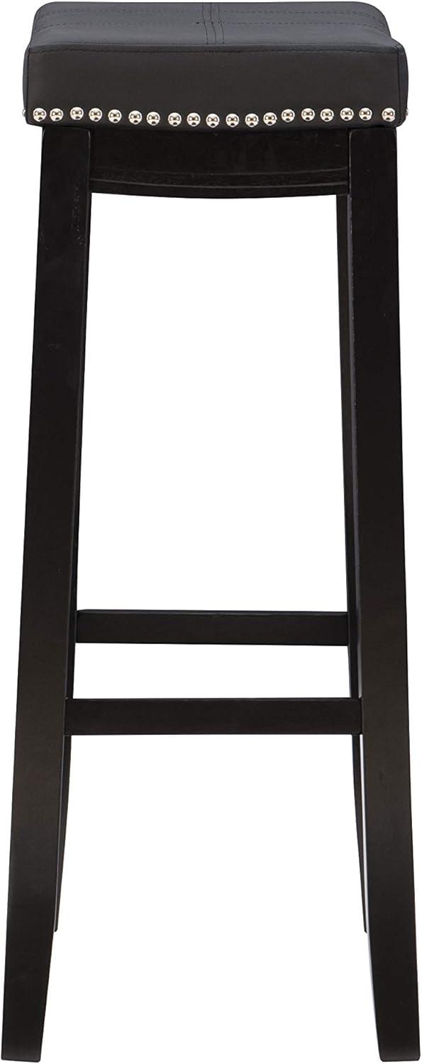 Claridge Backless Faux Leather Nailhead Saddle Barstool Black - Linon: Rubberwood Frame, 32.25" Height