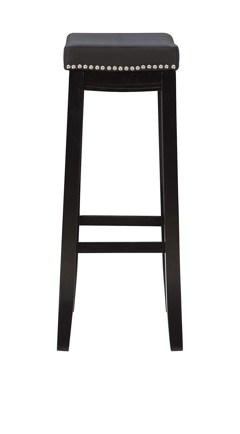 Claridge Backless Faux Leather Nailhead Saddle Barstool Black - Linon: Rubberwood Frame, 32.25" Height
