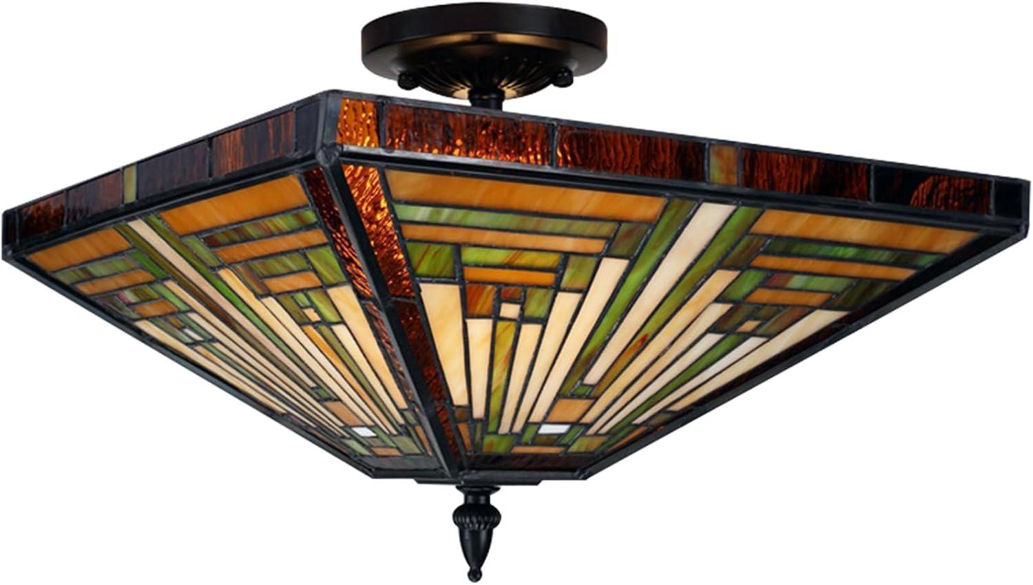 Chloe Lighting Innes Tiffany-Style 2 Light Mission Semi-Flush Ceiling Fixture 14" Shade