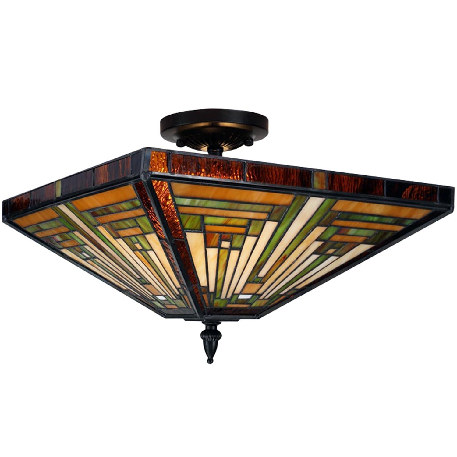 Chloe Lighting Innes Tiffany-Style 2 Light Mission Semi-Flush Ceiling Fixture 14" Shade