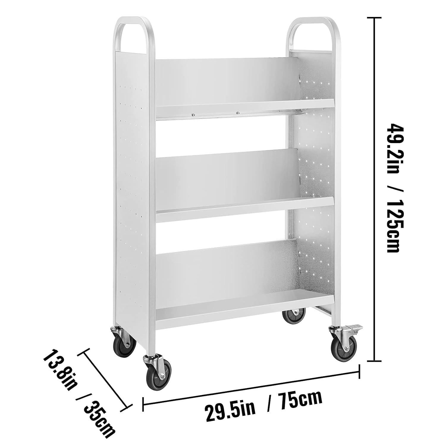 VEVOR Book Cart, 200lbs Library Cart, 30x14x49 Inch Rolling Book Cart Single Sided V-Shaped Sloped Shelves with 4 Inch Lockable Wheels, for Home Shelves Office and School Book Truck in Black