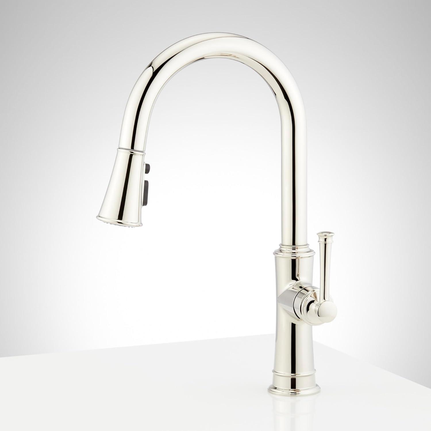 Nickel Single-Hole Pull-Down Kitchen Faucet with Spray