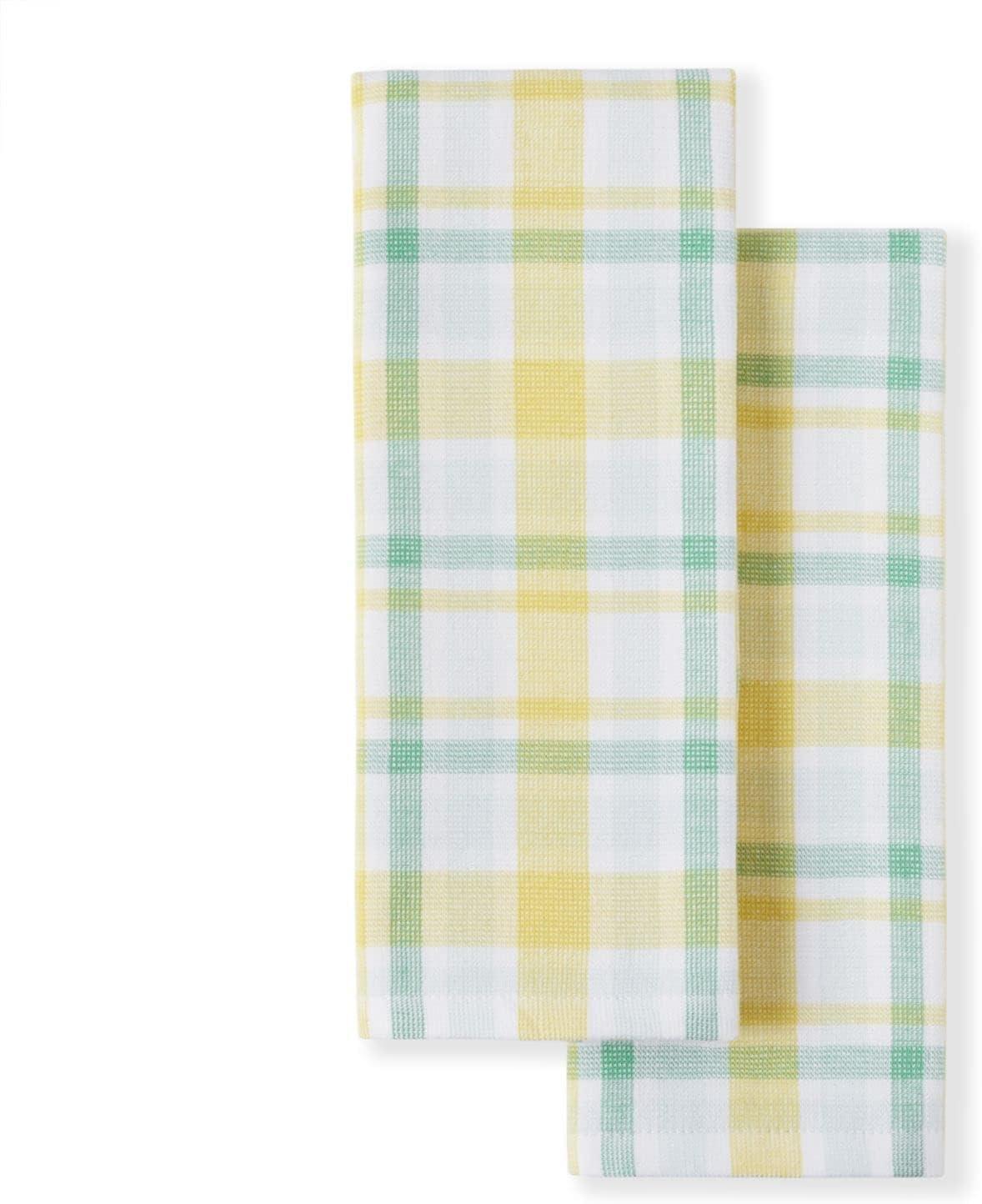 Yellow Plaid Cotton Kitchen Towel 2-Pack Set