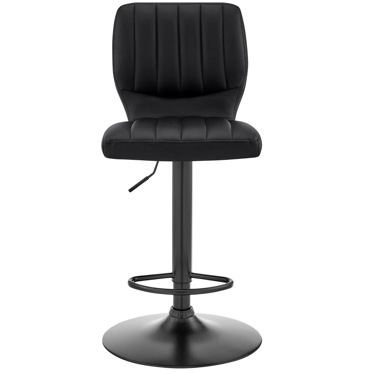 Bardot Adjustable Barstool with Faux Leather and Metal Finish Black - Armen Living: Swivel, Hydraulic Lift, 360-Degree Function