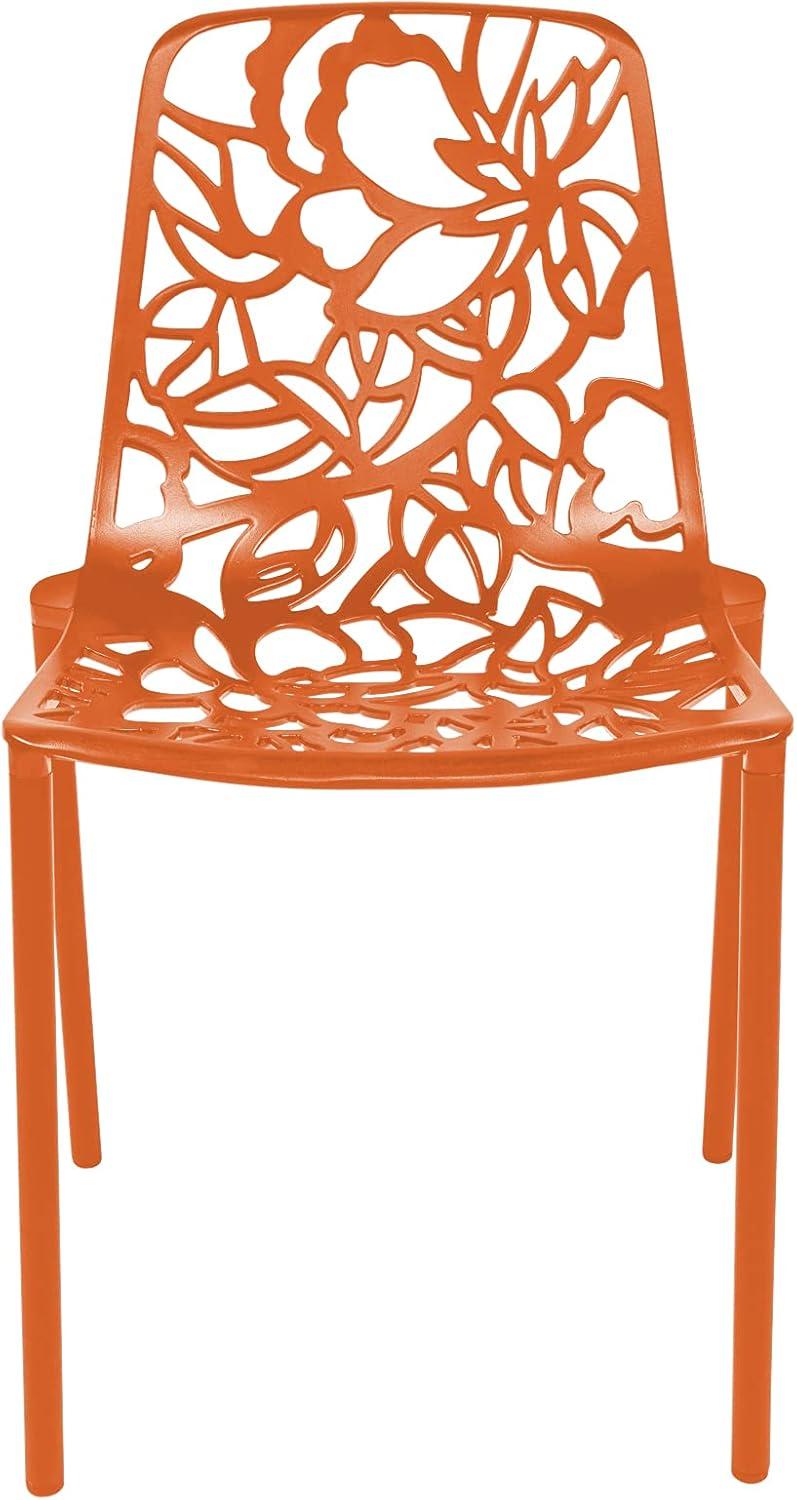LeisureMod Devon Modern Aluminum Outdoor Stackable Dining Chair Set of 2 with Weather-Resistant Finish, Durable Frame for Patio, Garden, or Poolside
