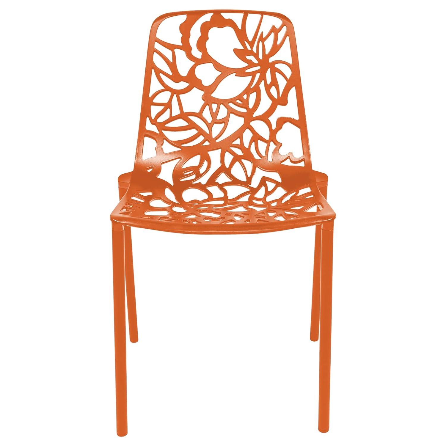 LeisureMod Devon Modern Aluminum Outdoor Stackable Dining Chair Set of 2 with Weather-Resistant Finish, Durable Frame for Patio, Garden, or Poolside